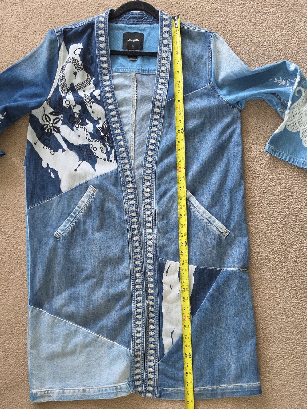 Desigual Patchwork Blue Denim Long Jean Jacket - Picture 13 of 16